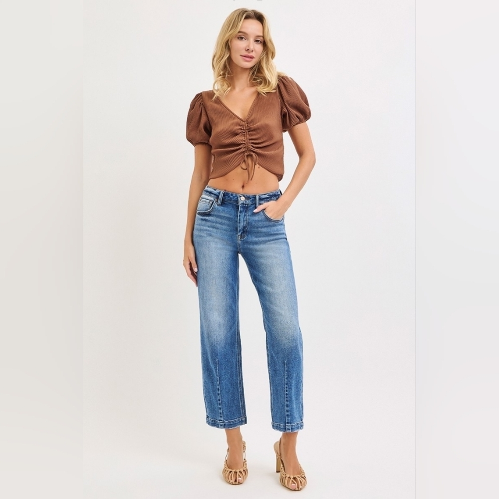 Risen HR Dark Wash Straight Cropped Jeans Hem Seams Ankle Boyfriend Various New